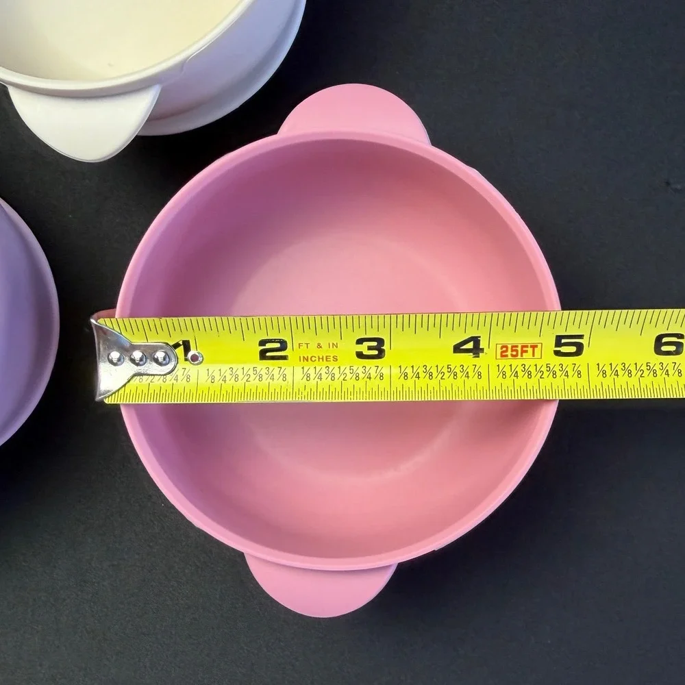 Silicone Suction Baby Bowls Set 3 Pink Cream BPA Free Toddler Feeding Dish 5 In